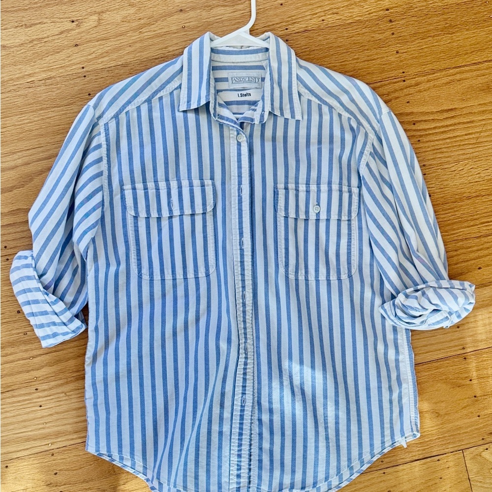 Lands’ End Vintage Light Blue & White Stripe Button-Down Shirt Sz S/M 6-8